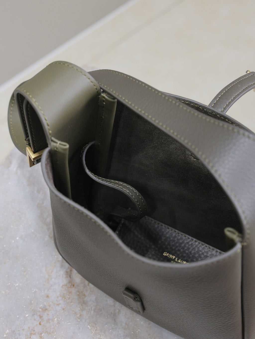 SAINT LAURENT LE 5 À 7 MINI BAG 16 IN KHAKI GREEN LAMBSKIN