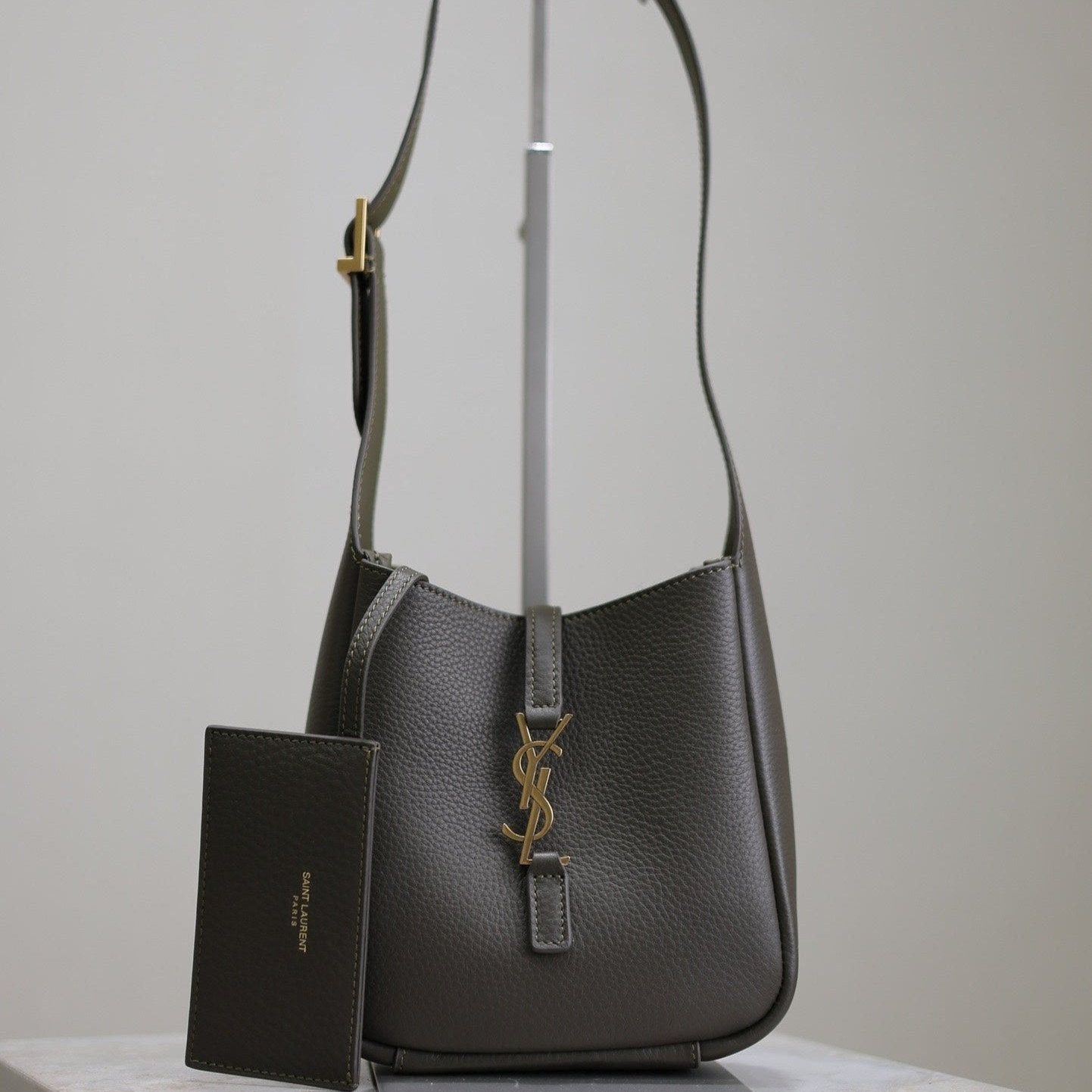 SAINT LAURENT LE 5 À 7 MINI BAG 16 IN KHAKI GREEN LAMBSKIN