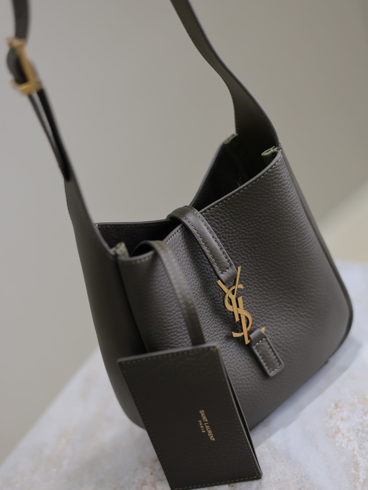 SAINT LAURENT LE 5 À 7 MINI BAG 16 IN KHAKI GREEN LAMBSKIN