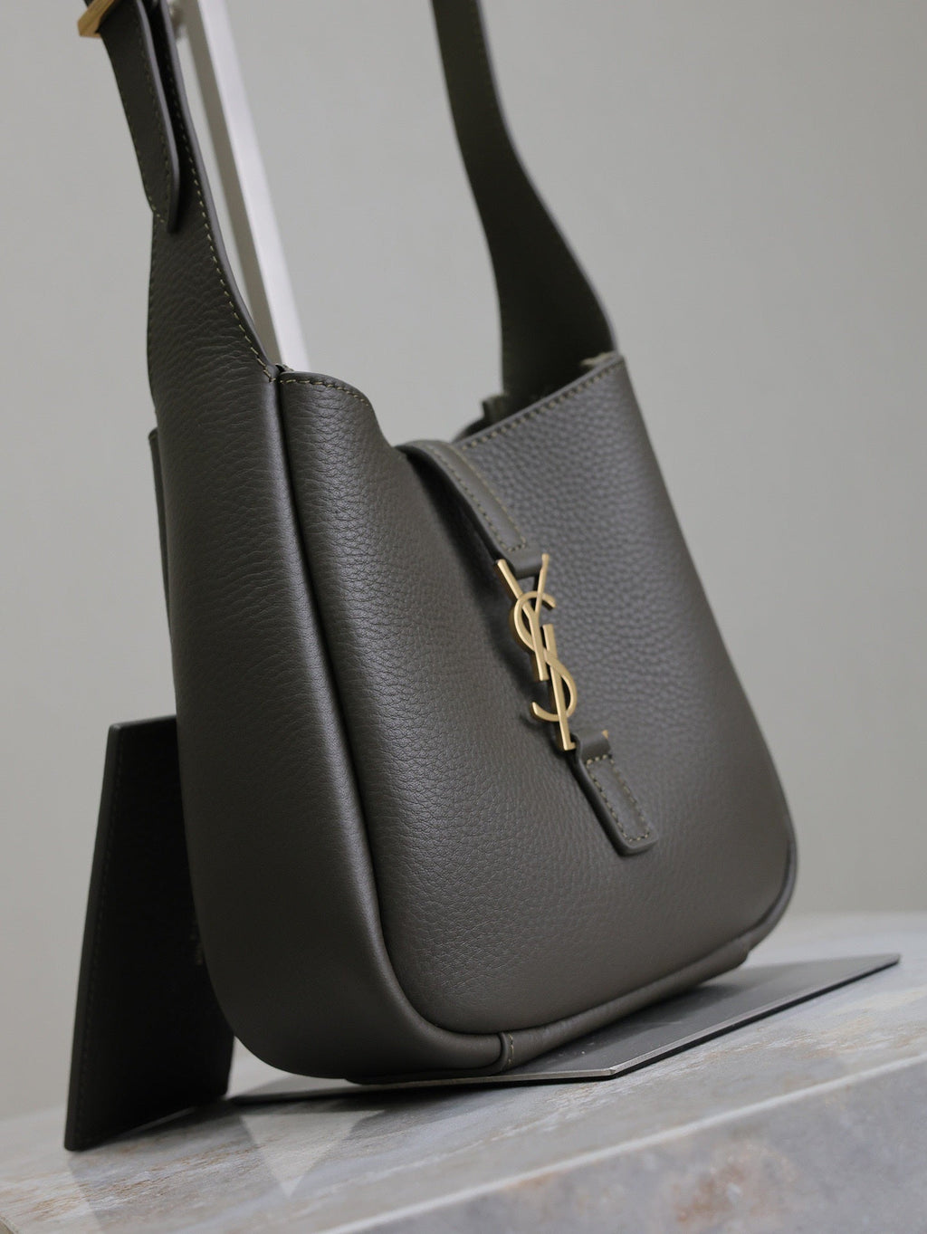 SAINT LAURENT LE 5 À 7 MINI BAG 16 IN KHAKI GREEN LAMBSKIN
