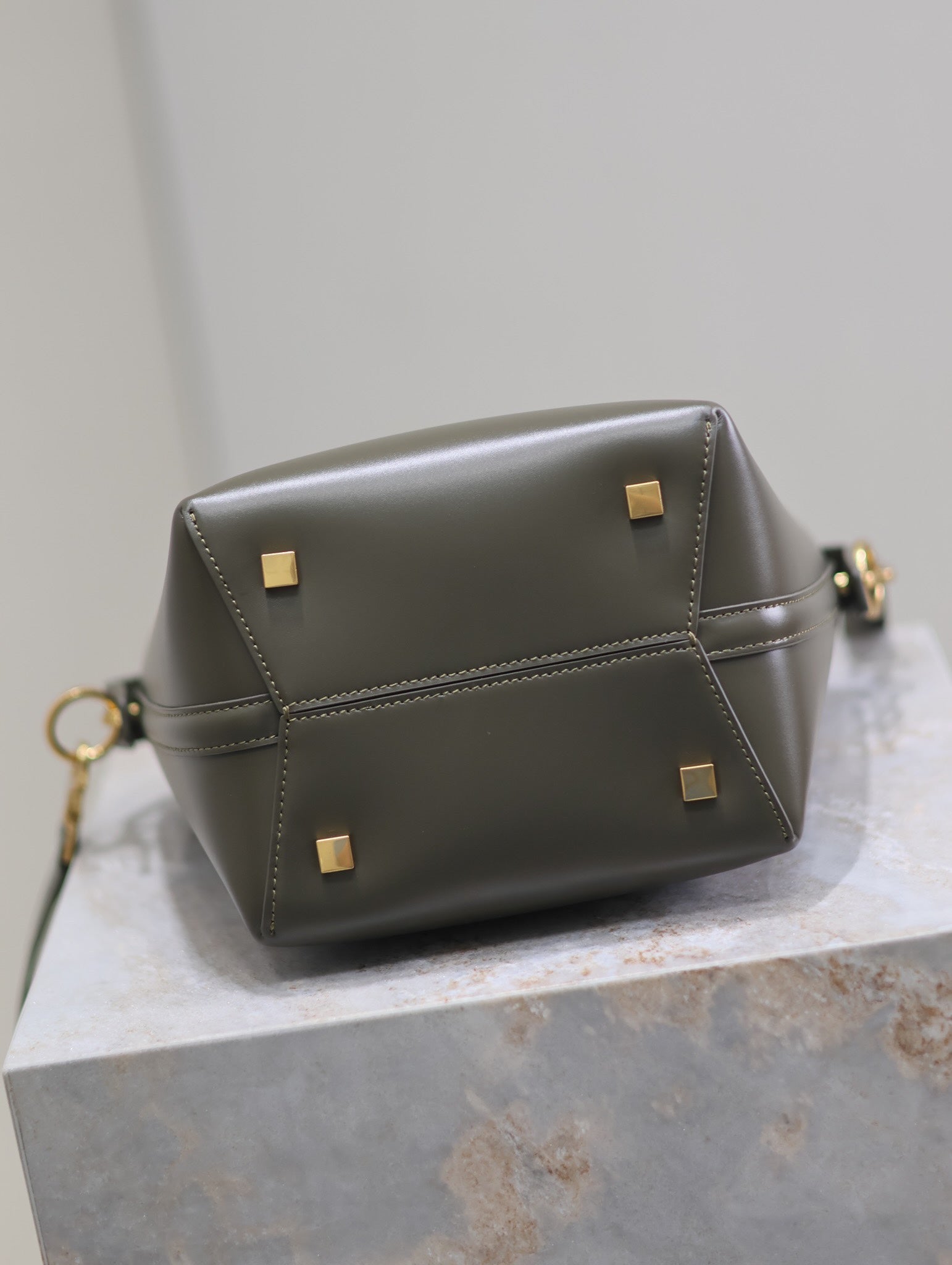 SAINT LAURENT LE 37 SMALL BUCKET BAG 20 IN KHAKI GREEN CALFSKIN GOLD HARDWARE
