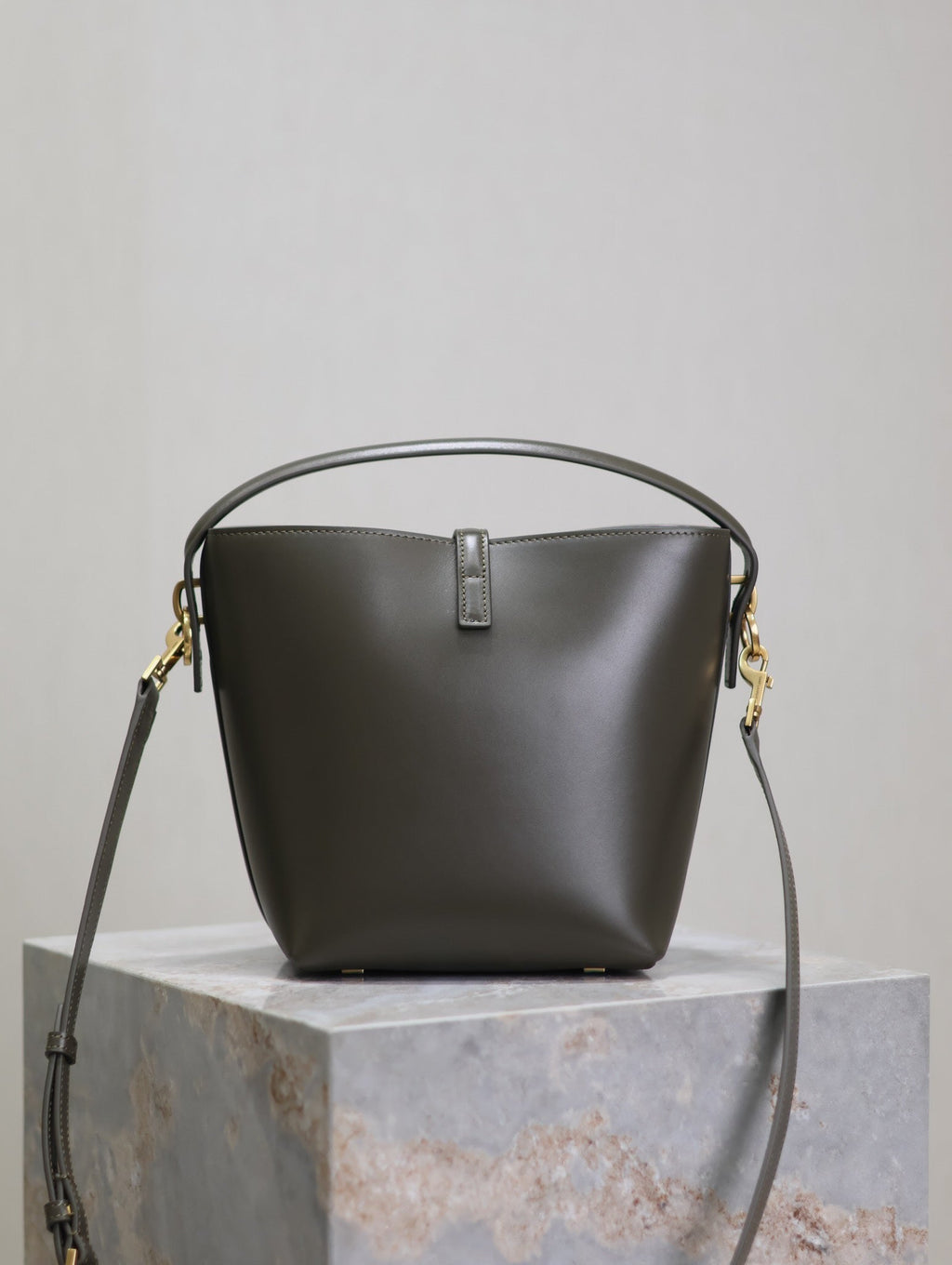SAINT LAURENT LE 37 SMALL BUCKET BAG 20 IN KHAKI GREEN CALFSKIN GOLD HARDWARE