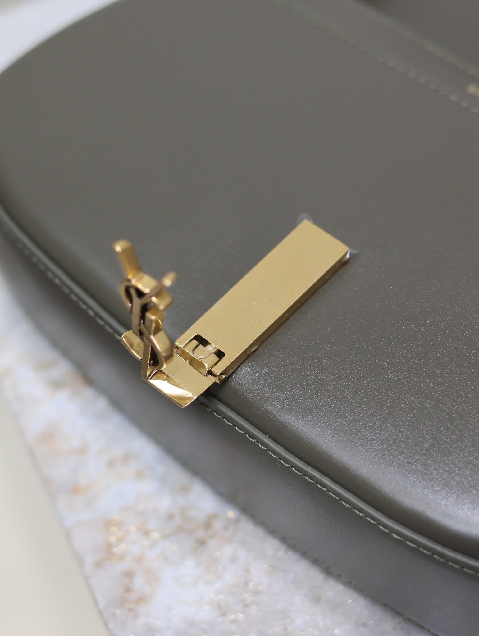 SAINT LAURENT MINI VOLTAIRE IN BOX 17 IN KOMBU GREEN CALFSKIN GOLD LOGO