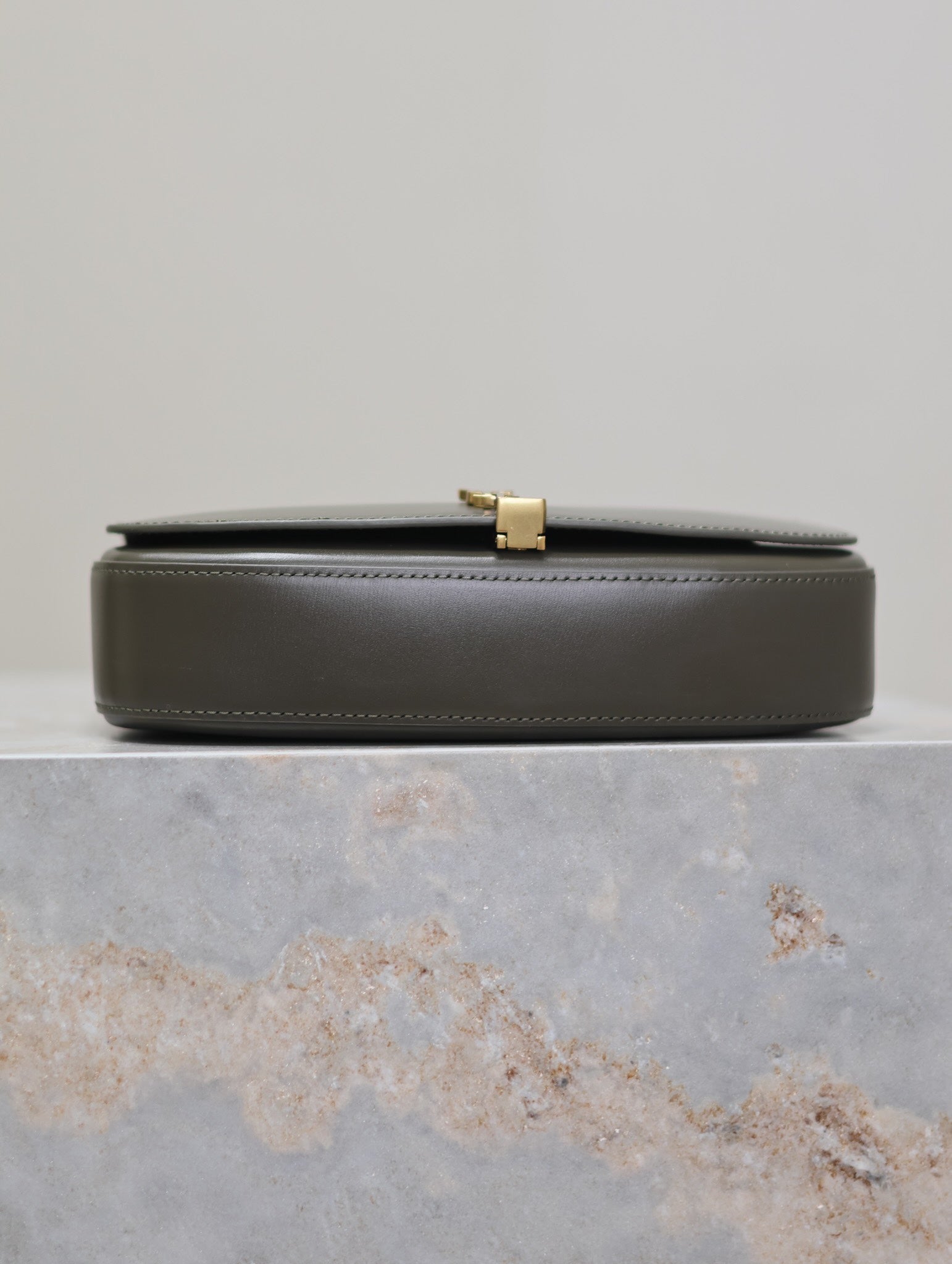 SAINT LAURENT MINI VOLTAIRE IN BOX 17 IN KOMBU GREEN CALFSKIN GOLD LOGO