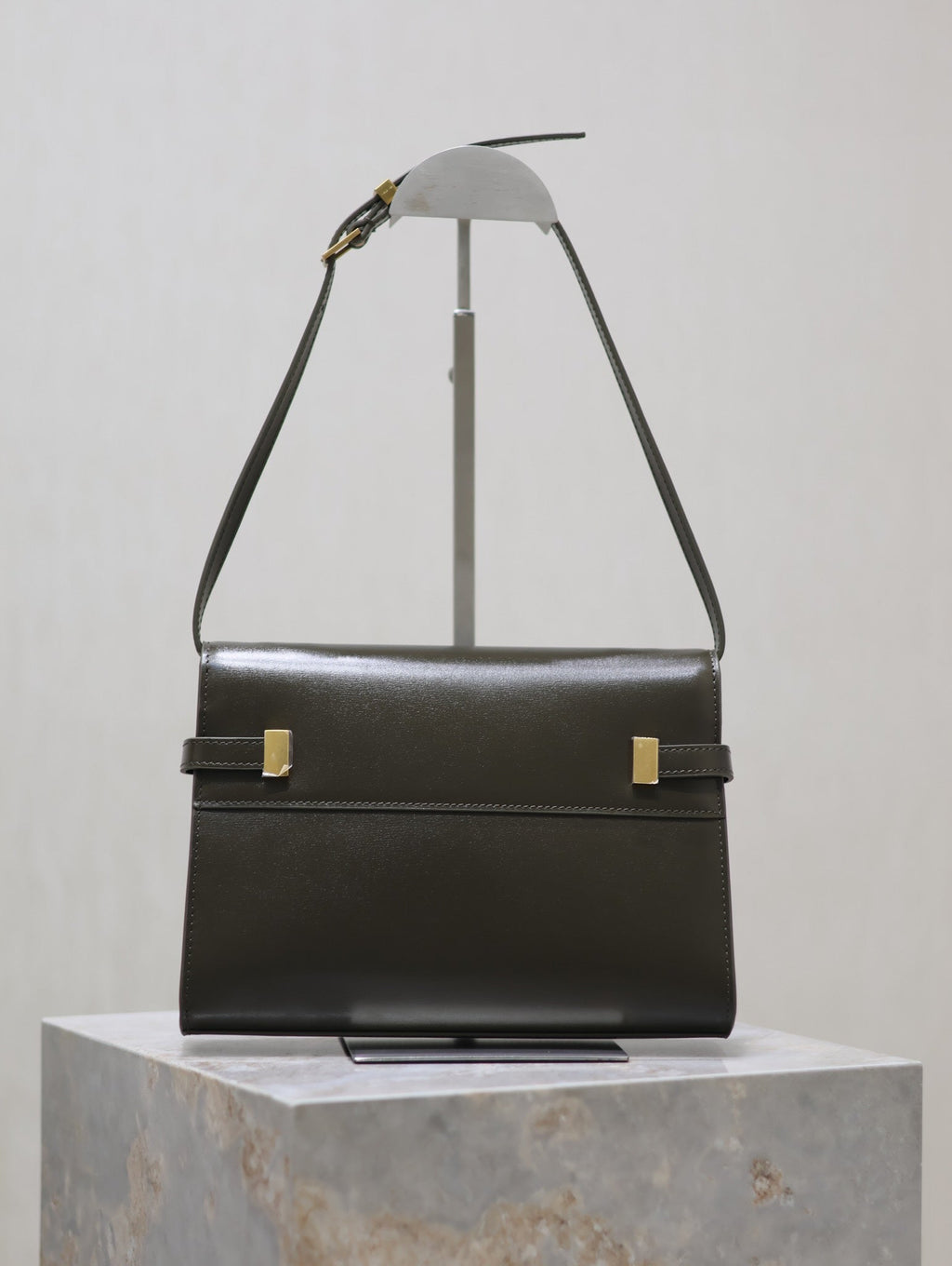 SAINT LAURENT MANHATTAN IN BOX SMALL 24 IN KOMBU GREEN CALFSKIN GOLD HARDWARE