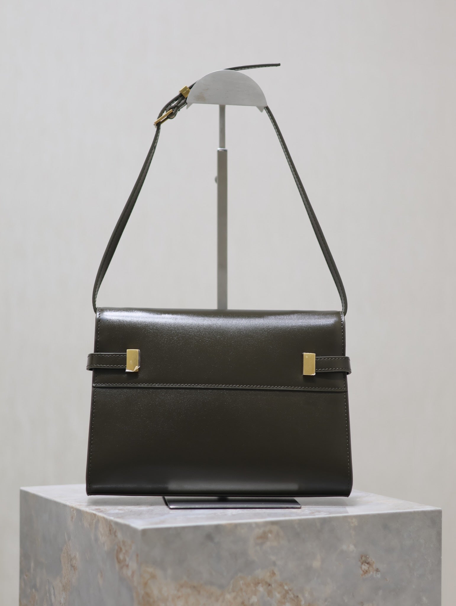 SAINT LAURENT MANHATTAN IN BOX SMALL 24 IN KOMBU GREEN CALFSKIN GOLD HARDWARE