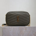 SAINT LAURENT LOU MINI CAMERA BAG 18 IN KOMBU GREEN QUILTED CALFSKIN
