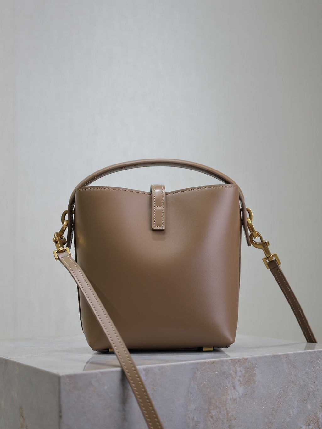 SAINT LAURENT LE 37 MINI BUCKET BAG 15 IN BROWN CALFSKIN GOLD HARDWARE