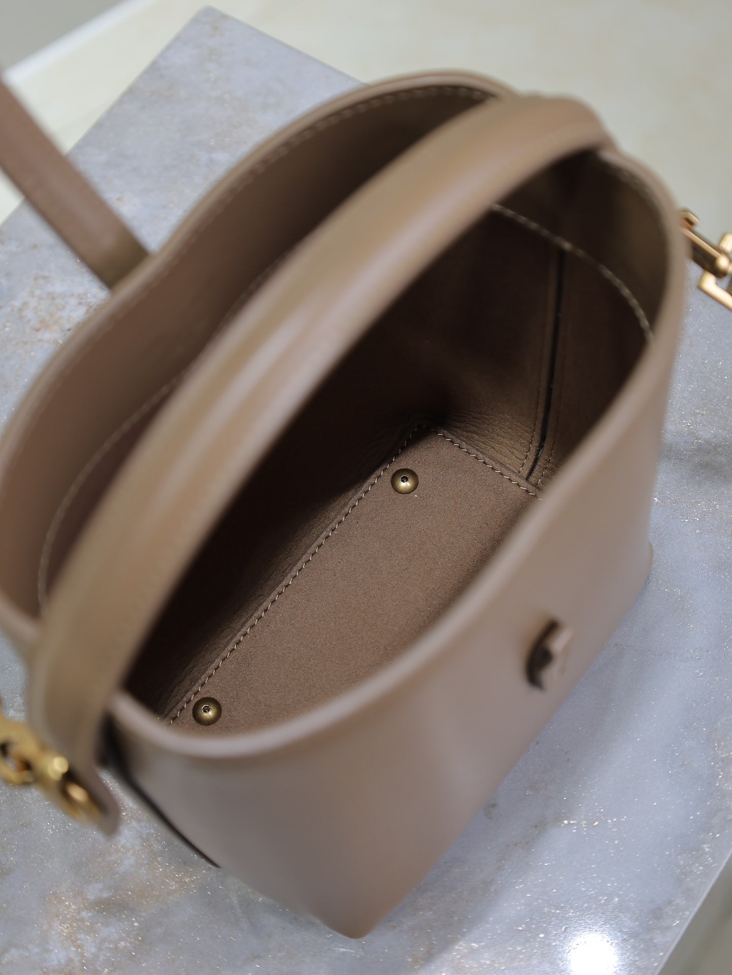 SAINT LAURENT LE 37 MINI BUCKET BAG 15 IN BROWN CALFSKIN GOLD HARDWARE