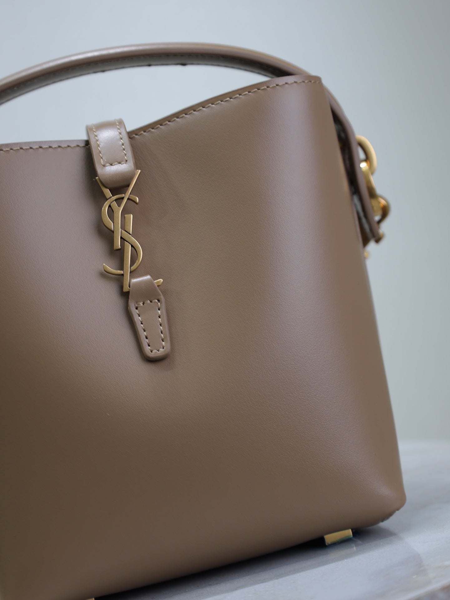 SAINT LAURENT LE 37 MINI BUCKET BAG 15 IN BROWN CALFSKIN GOLD HARDWARE