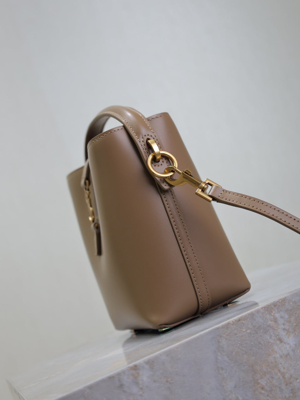 SAINT LAURENT LE 37 MINI BUCKET BAG 15 IN BROWN CALFSKIN GOLD HARDWARE