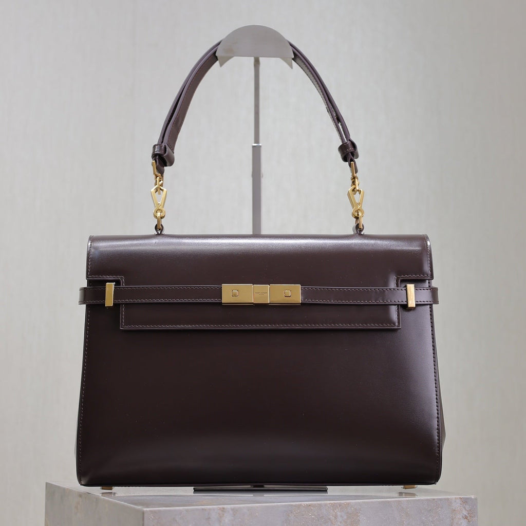 SAINT LAURENT MANHATTAN TOP HANDLE BAG 32 IN BRUNETTE BROWN CALFSKIN