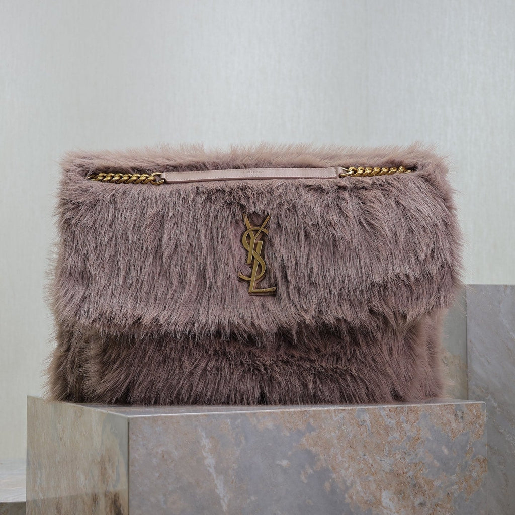 SAINT LAURENT NIKI 47 IN LIGHT PURPLE RABBIT FUR GOLD HARDWARE