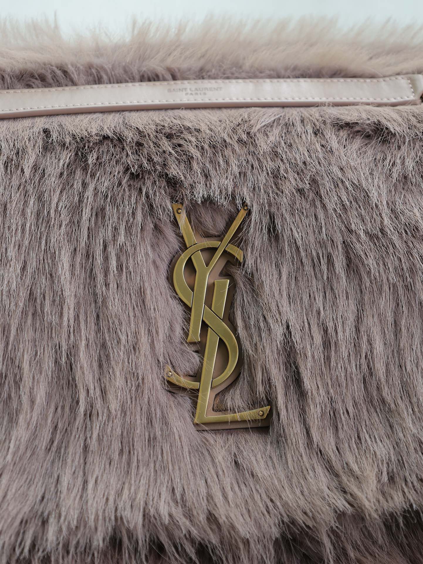 SAINT LAURENT NIKI 47 IN LIGHT PURPLE RABBIT FUR GOLD HARDWARE