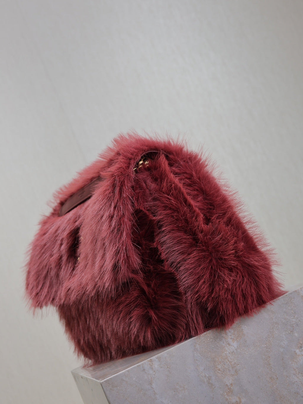 SAINT LAURENT NIKI LARGE 32 IN CURRANT RED RABBIT FUR GOLD HARDWARE