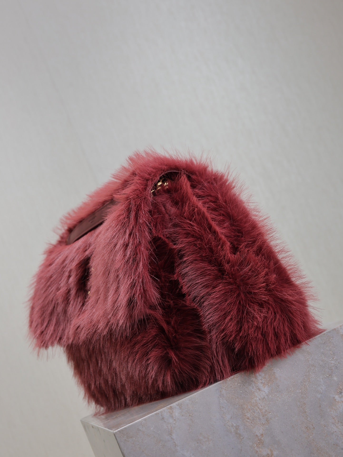 SAINT LAURENT NIKI LARGE 32 IN CURRANT RED RABBIT FUR GOLD HARDWARE