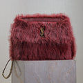 SAINT LAURENT NIKI LARGE 32 IN CURRANT RED RABBIT FUR GOLD HARDWARE