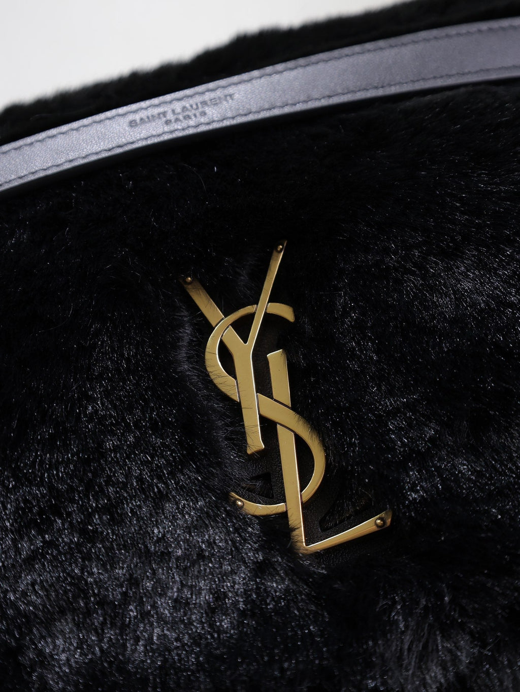 SAINT LAURENT NIKI LARGE 32 IN BLACK RABBIT FUR GOLD HARDWARE