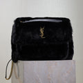 SAINT LAURENT NIKI LARGE 32 IN BLACK RABBIT FUR GOLD HARDWARE