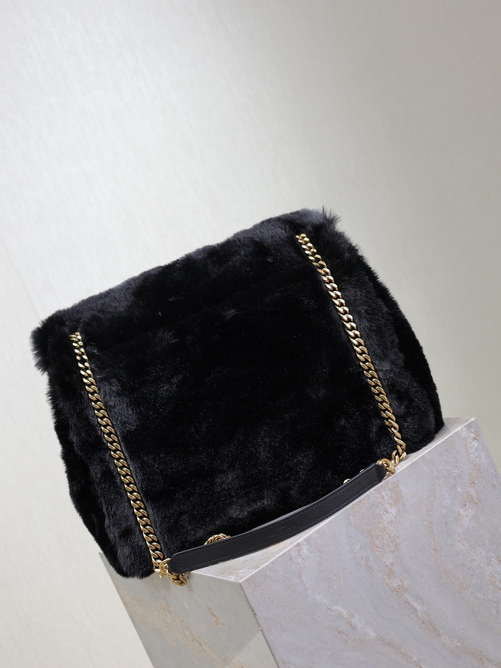 SAINT LAURENT NIKI LARGE 32 IN BLACK RABBIT FUR GOLD HARDWARE