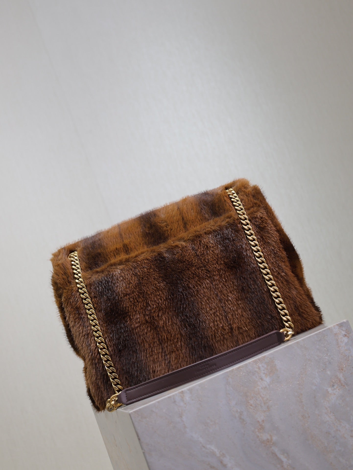 SAINT LAURENT NIKI LARGE 32 IN COFFE BROWN MINK FUR GOLD HARDWARE