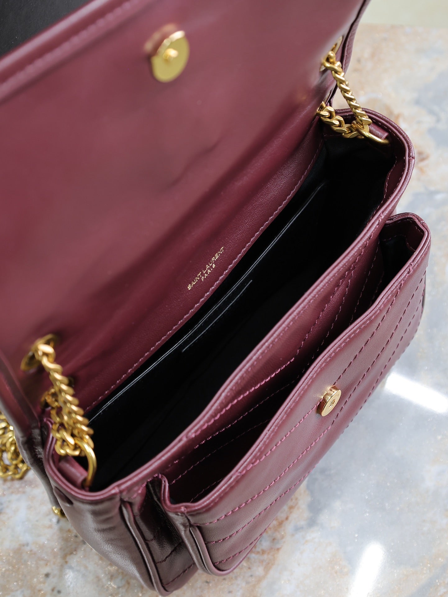 SAINT LAURENT NIKI BABY 22 IN WINE RED LAMBSKIN GOLD CHAIN