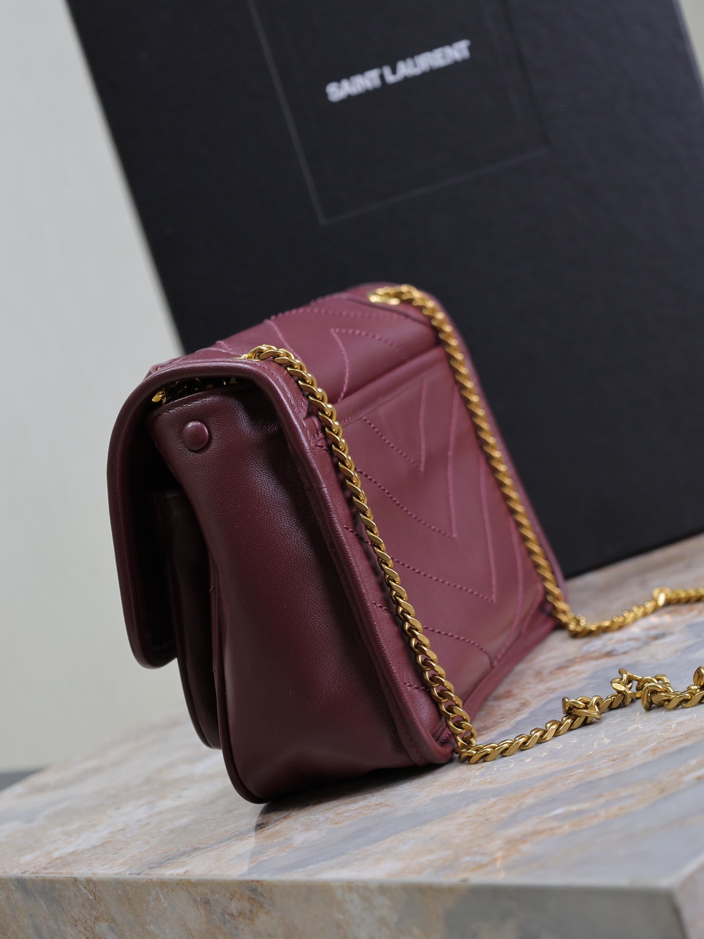 SAINT LAURENT NIKI BABY 22 IN WINE RED LAMBSKIN GOLD CHAIN