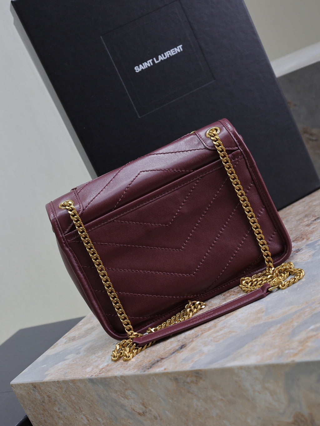 SAINT LAURENT NIKI BABY 22 IN WINE RED LAMBSKIN GOLD CHAIN