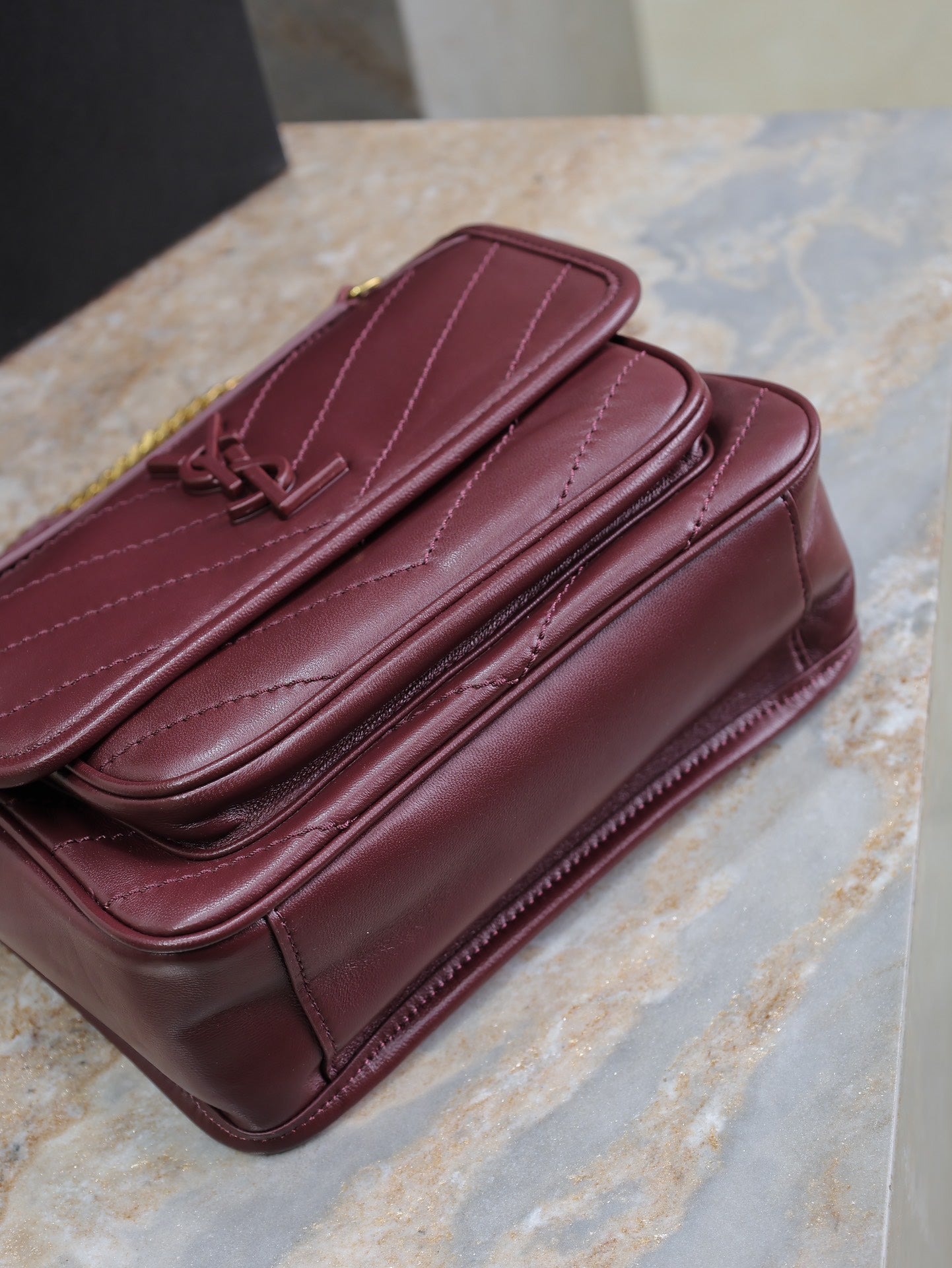 SAINT LAURENT NIKI BABY 22 IN WINE RED LAMBSKIN GOLD CHAIN