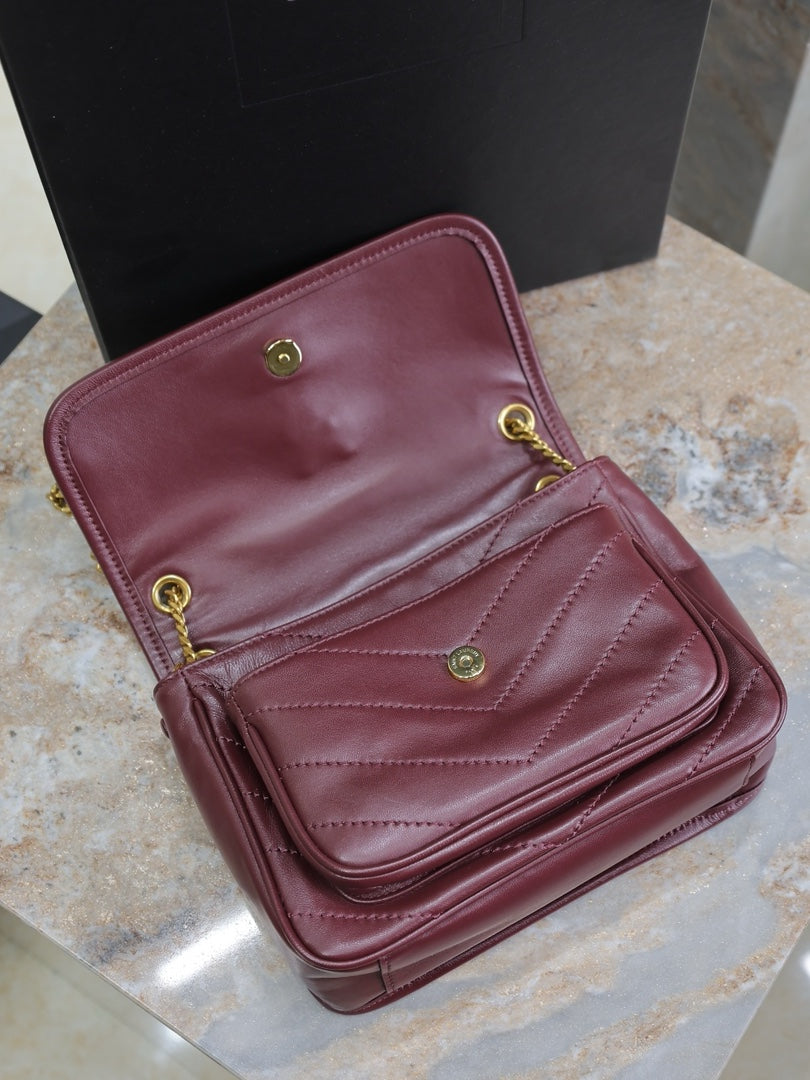 SAINT LAURENT NIKI BABY 22 IN WINE RED LAMBSKIN GOLD CHAIN