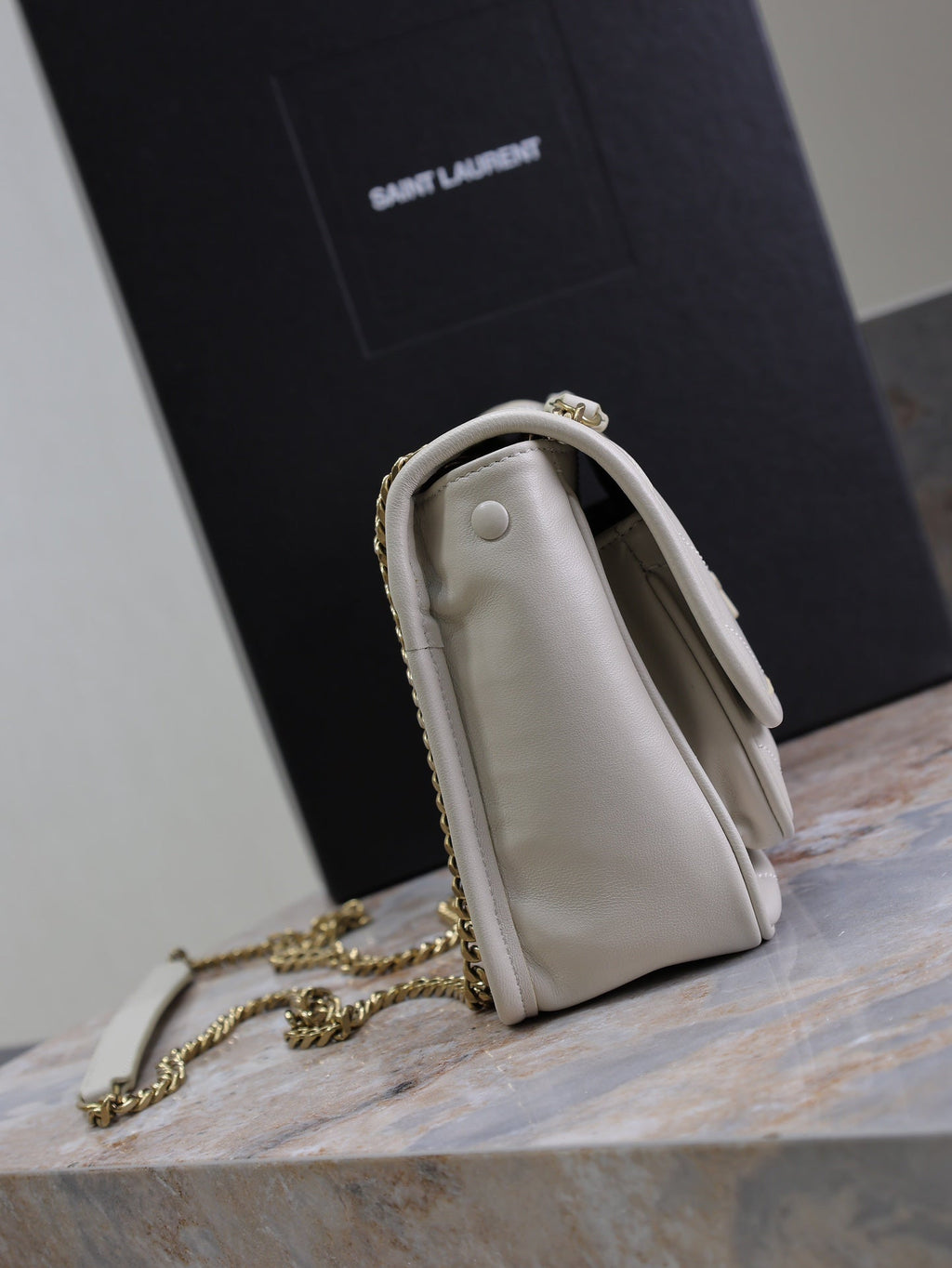 SAINT LAURENT NIKI BABY 22 IN RICE WHITE LAMBSKIN GOLD CHAIN