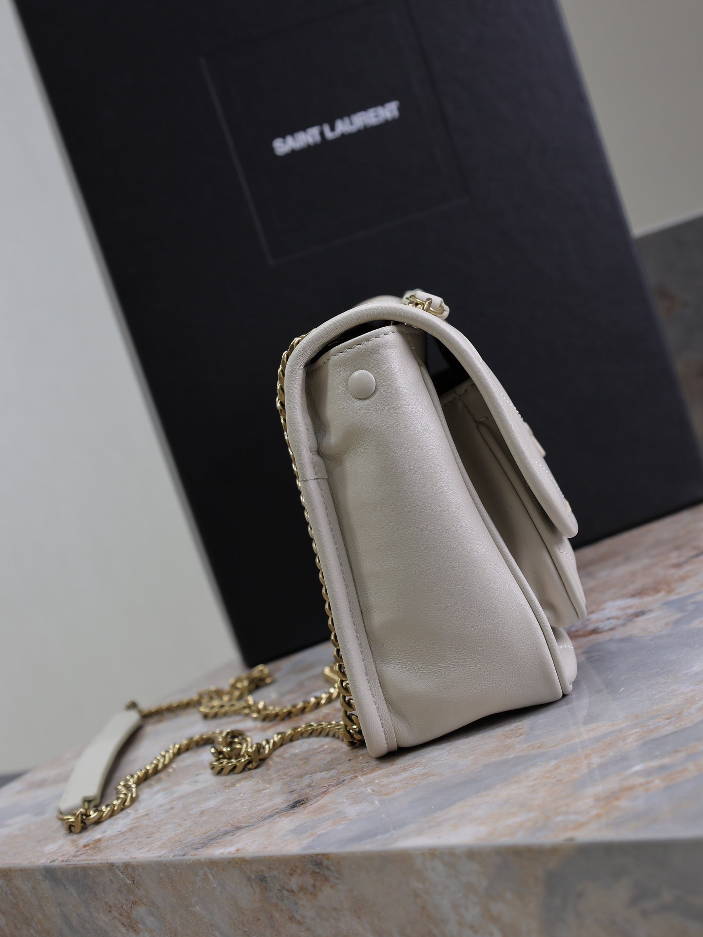 SAINT LAURENT NIKI BABY 22 IN RICE WHITE LAMBSKIN GOLD CHAIN