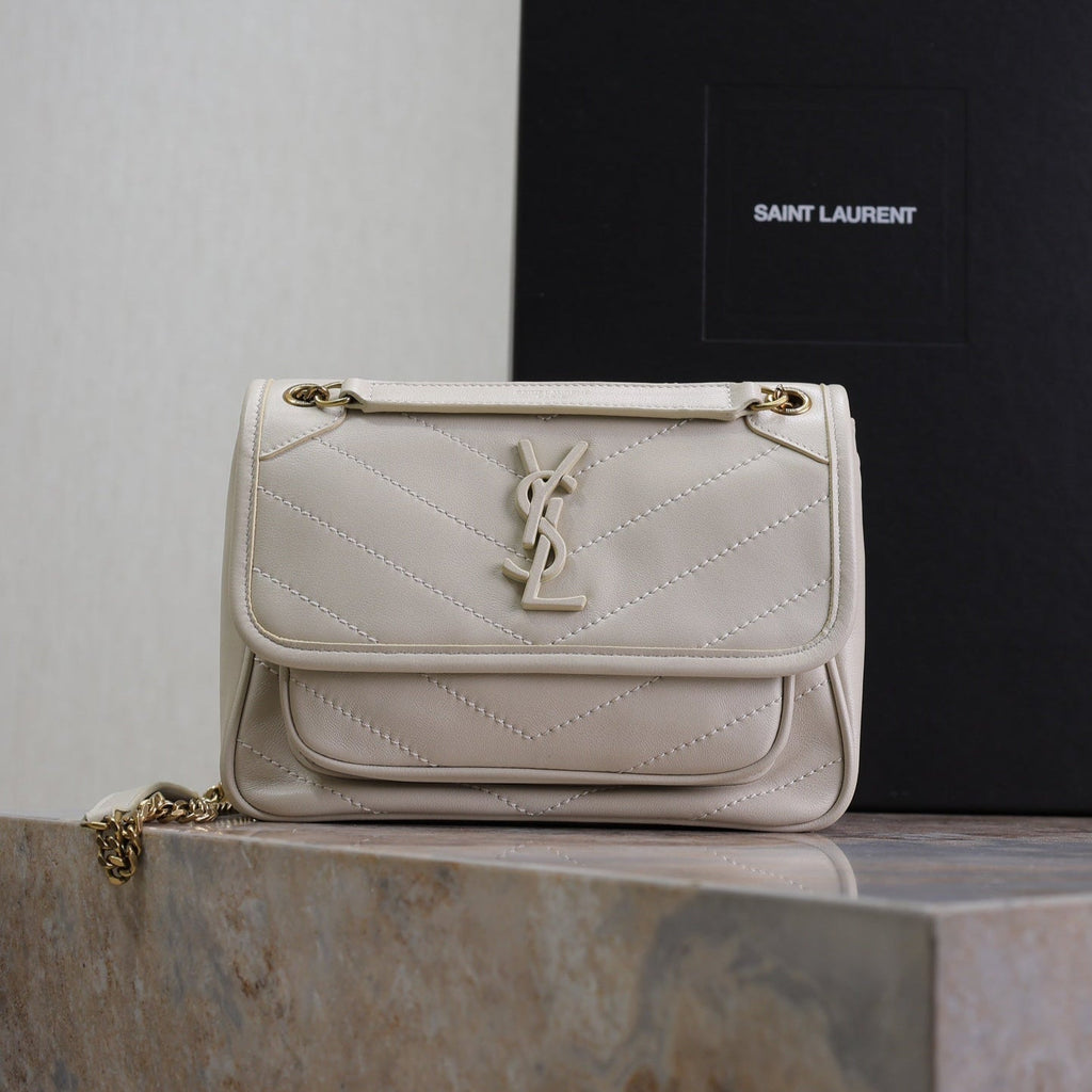 SAINT LAURENT NIKI BABY 22 IN RICE WHITE LAMBSKIN GOLD CHAIN