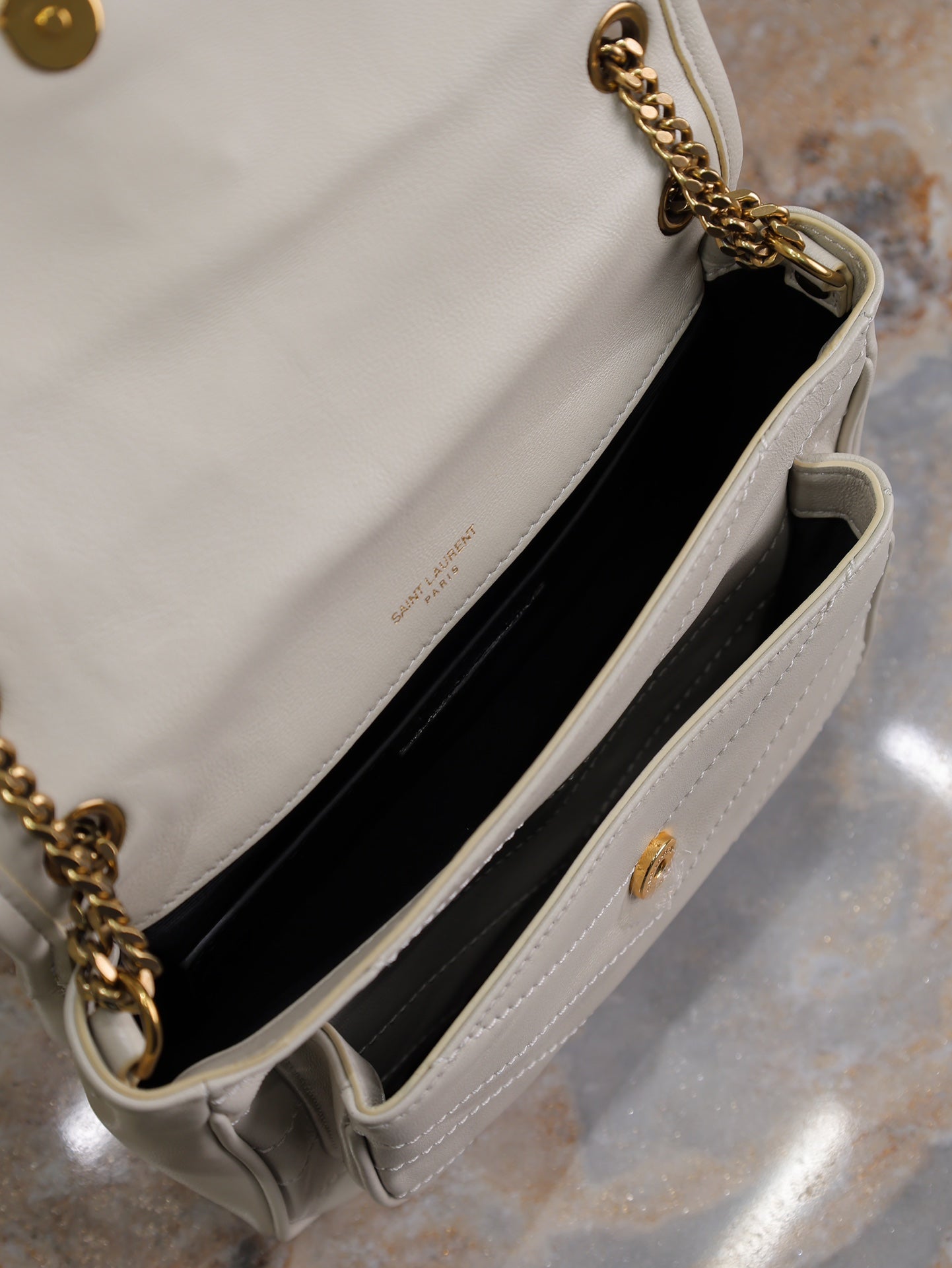 SAINT LAURENT NIKI BABY 22 IN RICE WHITE LAMBSKIN GOLD CHAIN