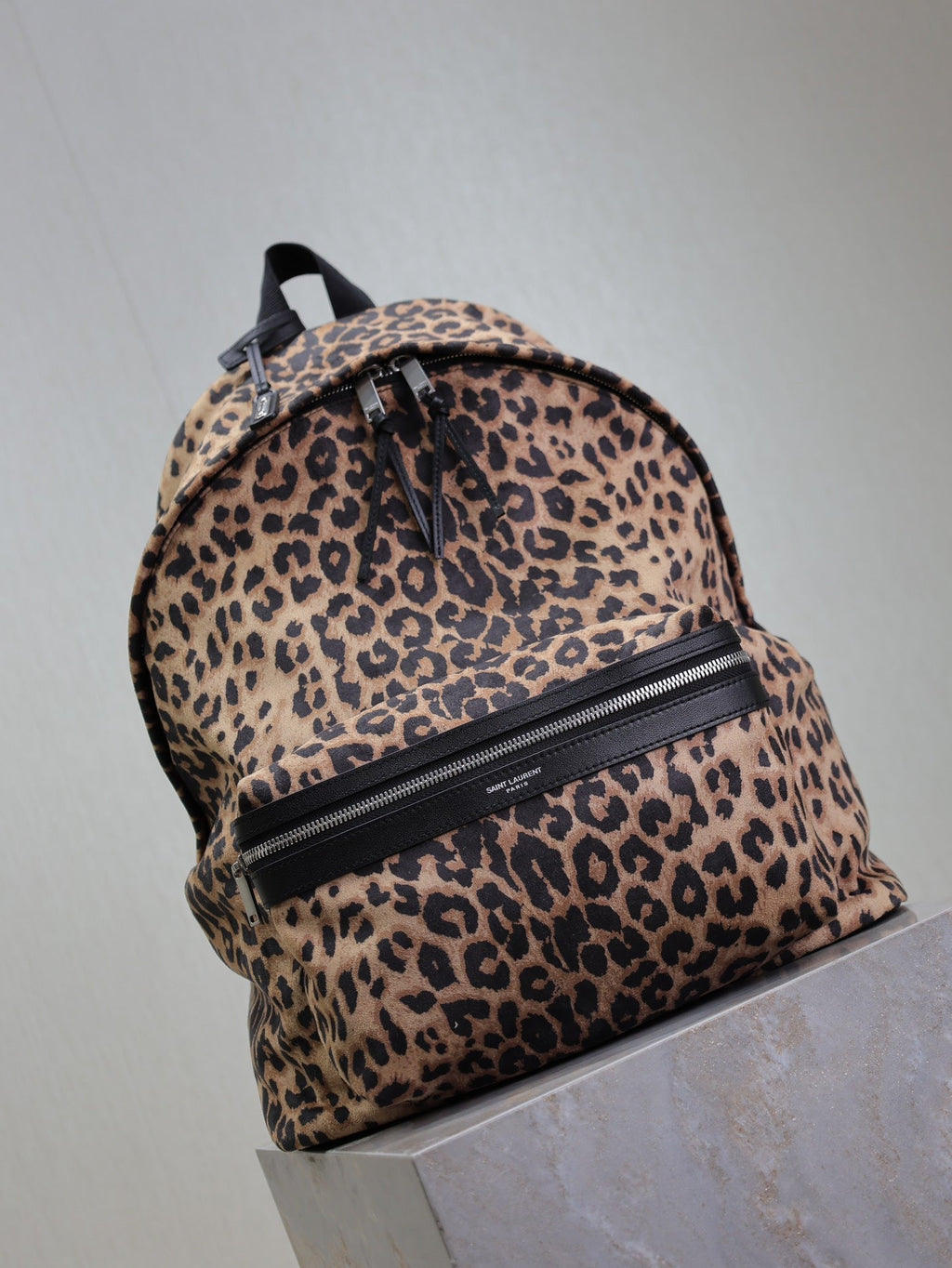 SAINT LAURENT CITY BACKPACK 38 IN LEOPARD PRINT VELVET