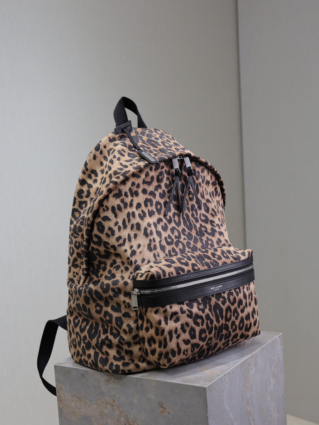 SAINT LAURENT CITY BACKPACK 38 IN LEOPARD PRINT VELVET