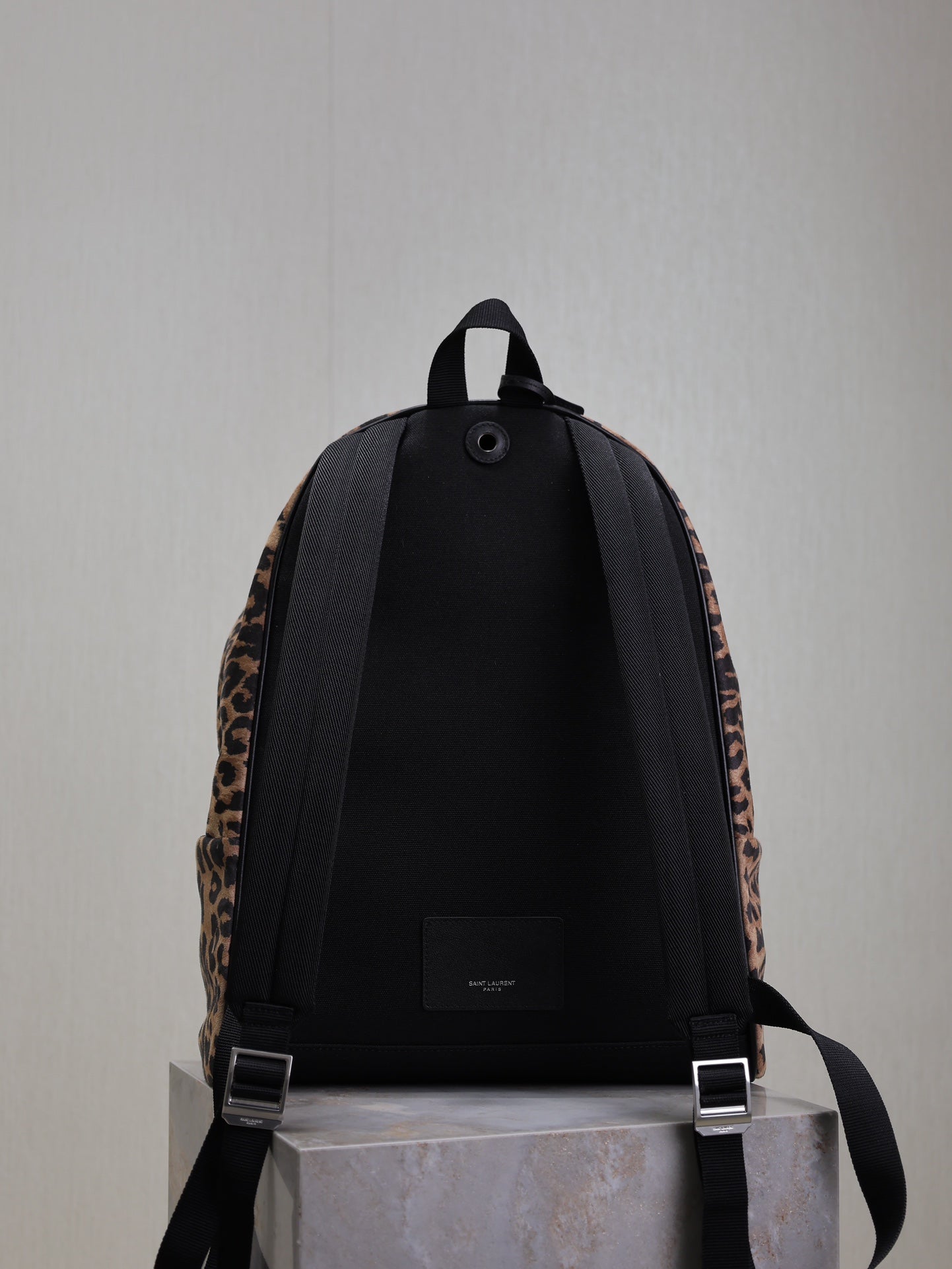 SAINT LAURENT CITY BACKPACK 38 IN LEOPARD PRINT VELVET