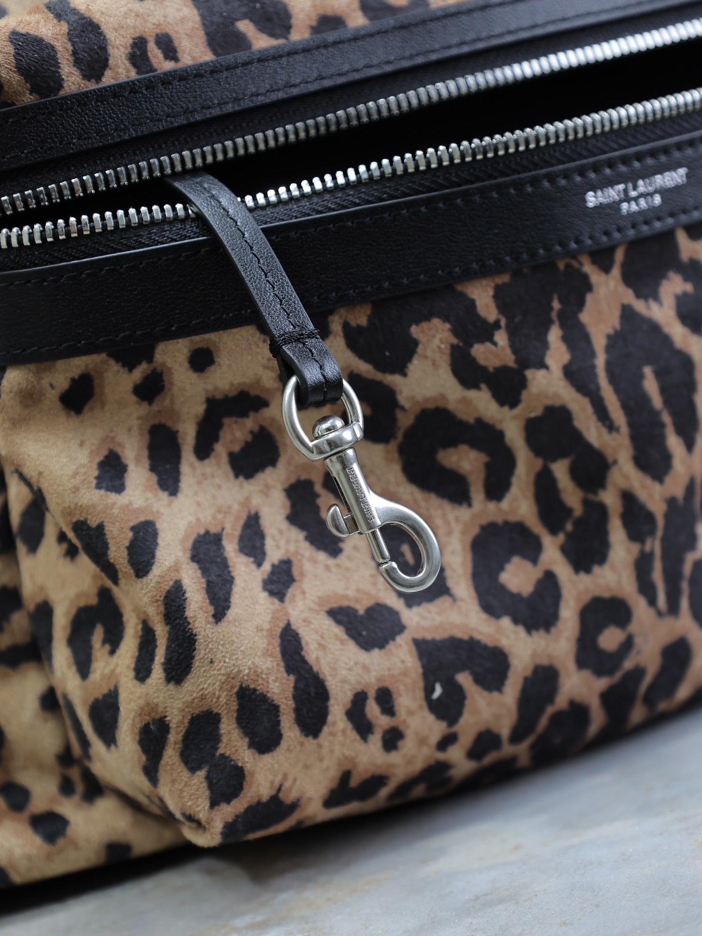 SAINT LAURENT CITY BACKPACK 38 IN LEOPARD PRINT VELVET