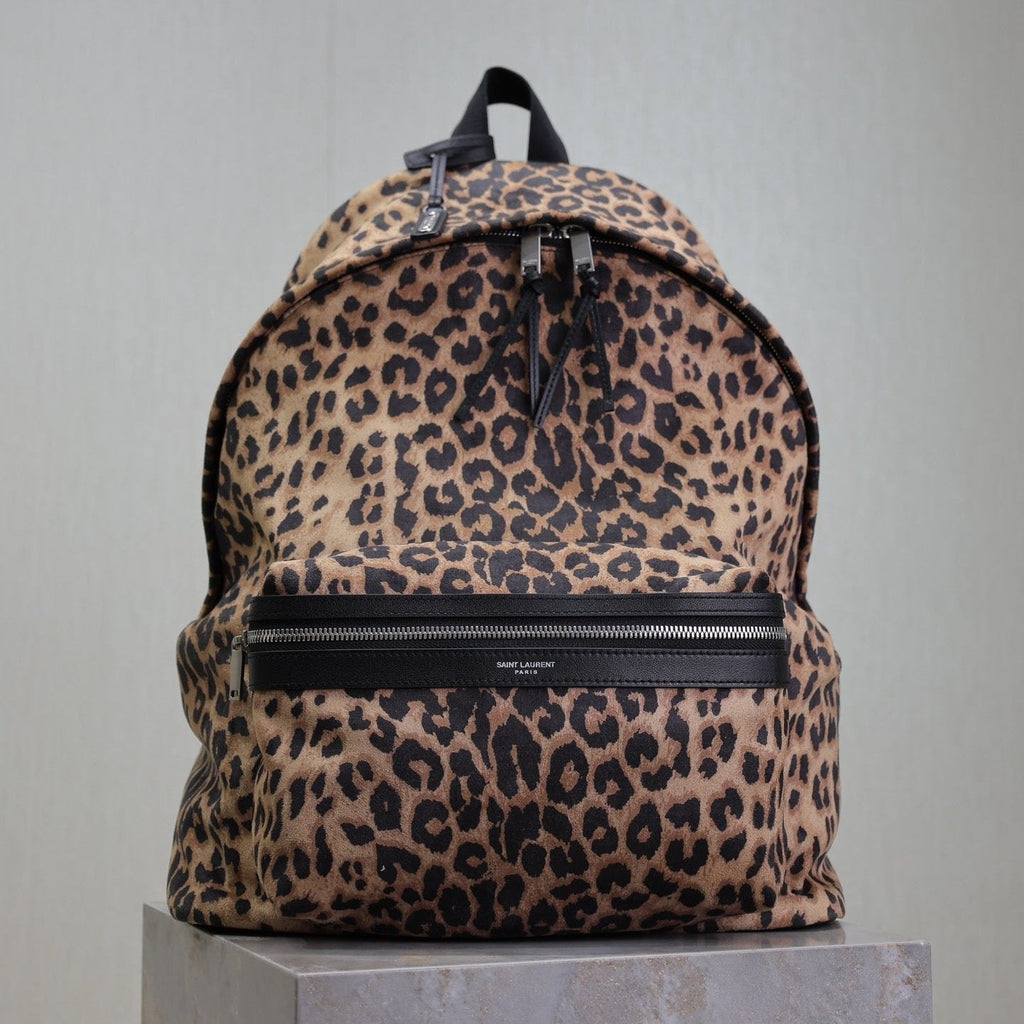 SAINT LAURENT CITY BACKPACK 38 IN LEOPARD PRINT VELVET