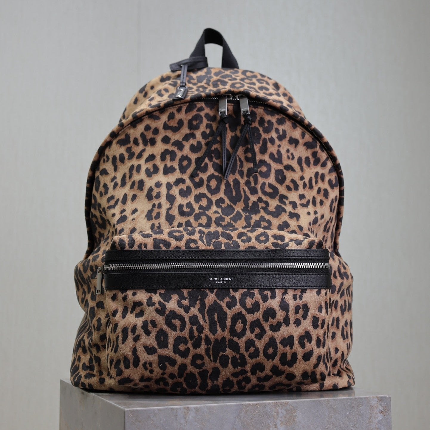 SAINT LAURENT CITY BACKPACK 38 IN LEOPARD PRINT VELVET