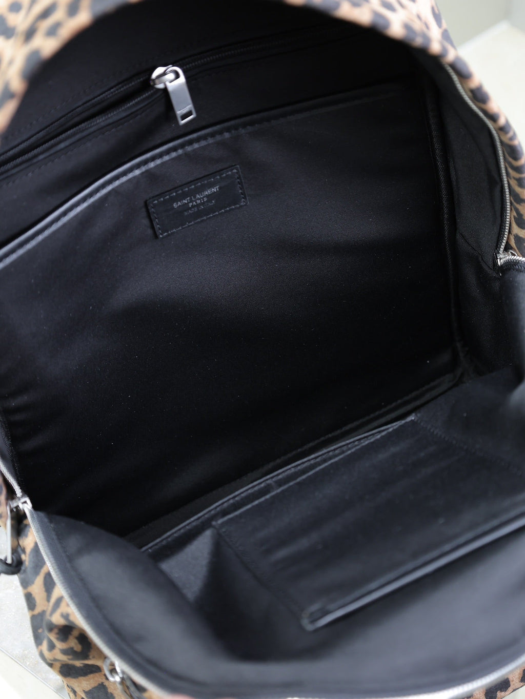 SAINT LAURENT CITY BACKPACK 38 IN LEOPARD PRINT VELVET