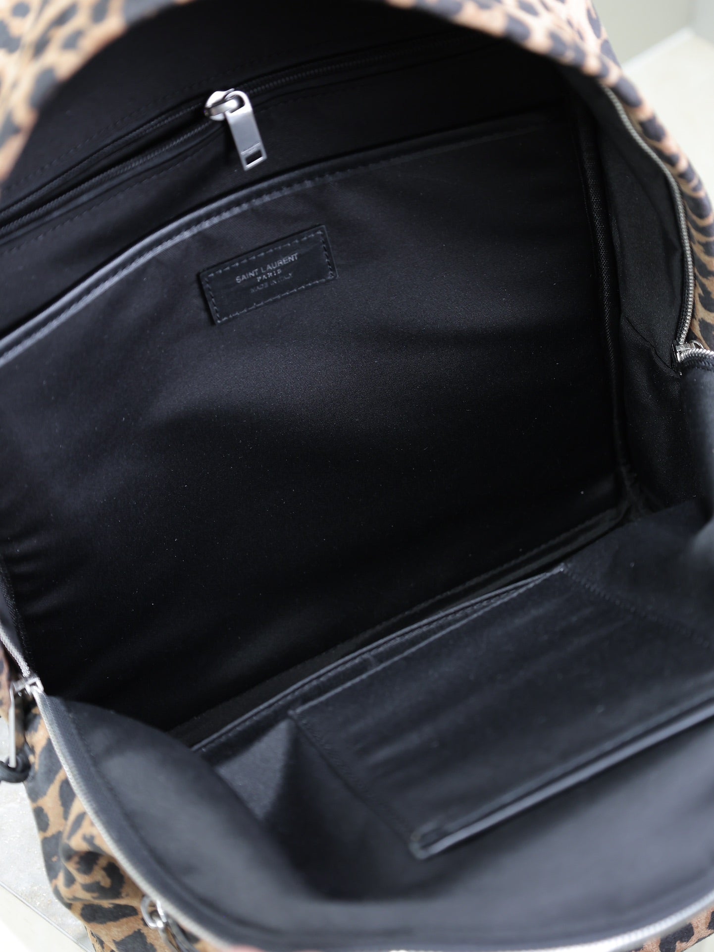 SAINT LAURENT CITY BACKPACK 38 IN LEOPARD PRINT VELVET