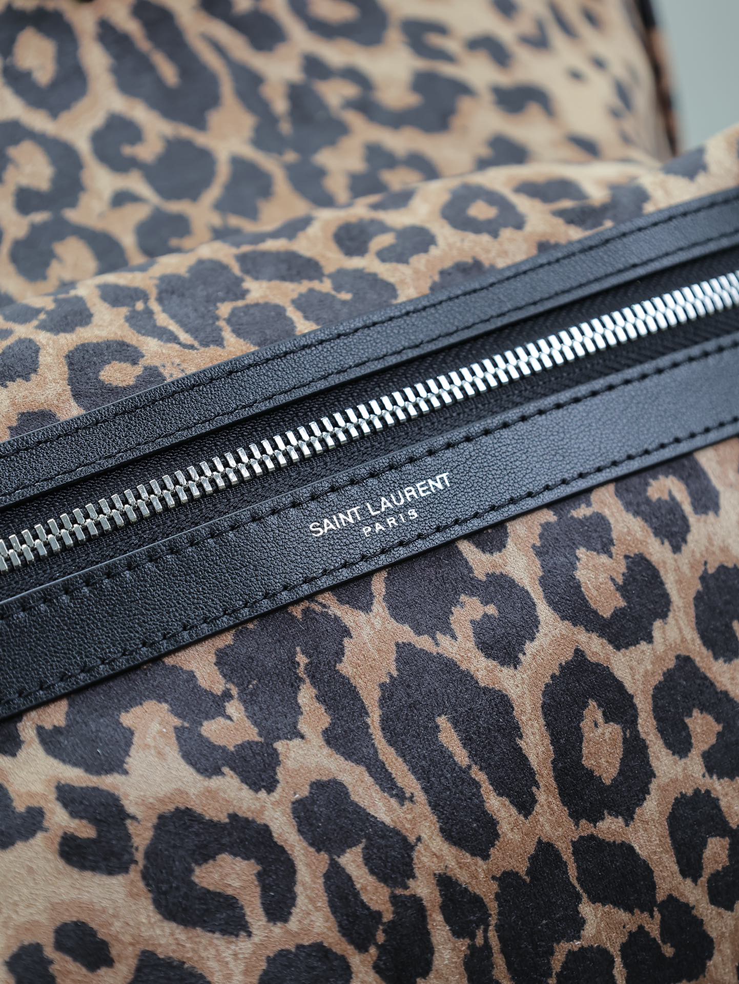 SAINT LAURENT CITY BACKPACK 38 IN LEOPARD PRINT VELVET