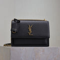 SAINT LAURENT YSL 25S SUNSET MEDIUM 22 IN BLACK GRAINED CALFSKIN GOLD HARDWRE