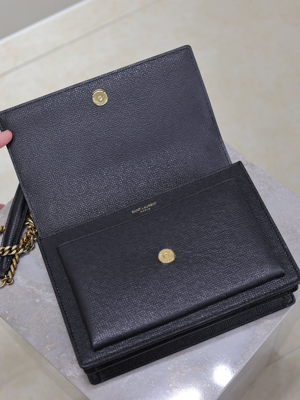 SAINT LAURENT YSL 25S SUNSET MEDIUM 22 IN BLACK GRAINED CALFSKIN GOLD HARDWRE