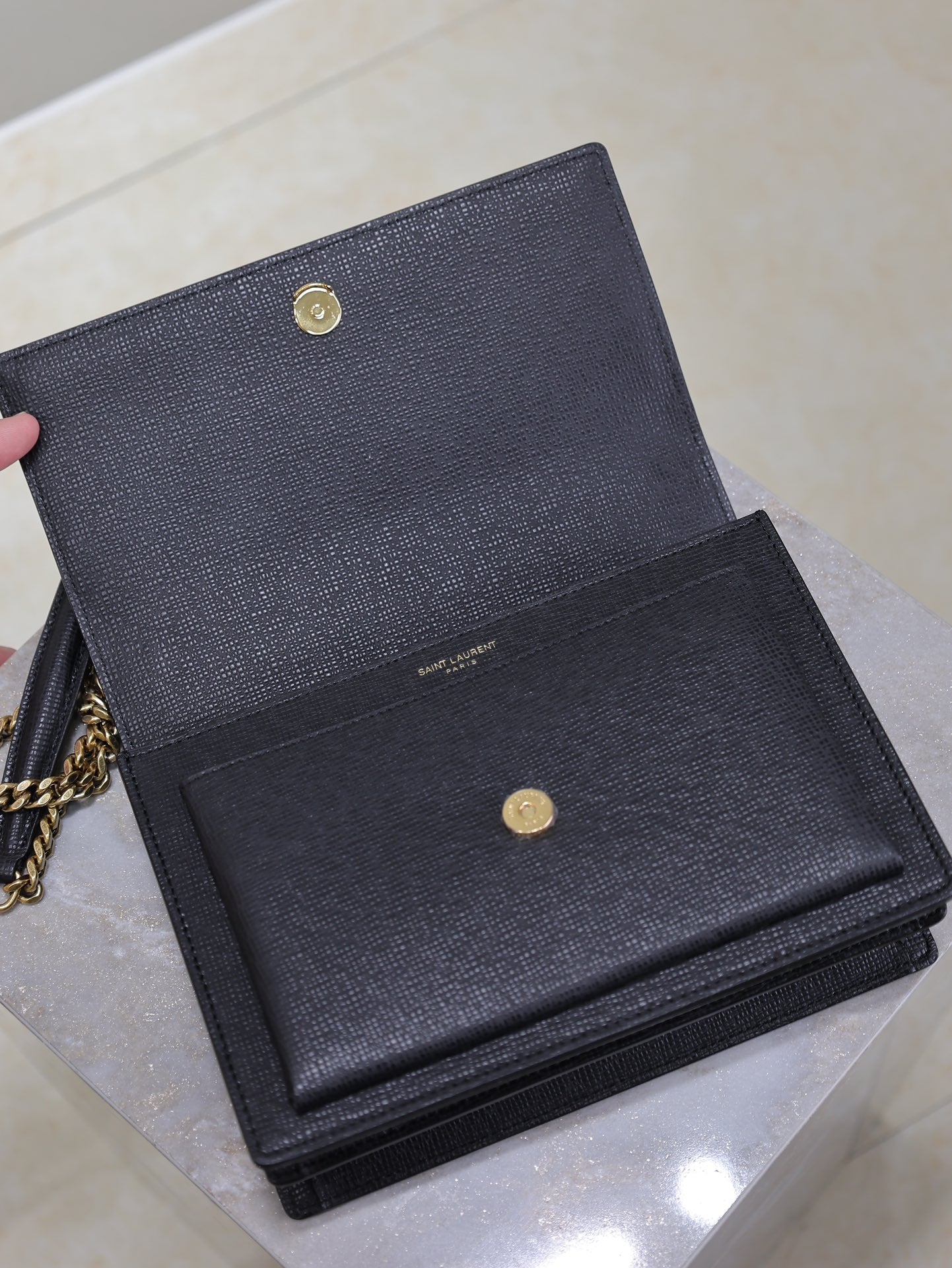 SAINT LAURENT YSL 25S SUNSET MEDIUM 22 IN BLACK GRAINED CALFSKIN GOLD HARDWRE
