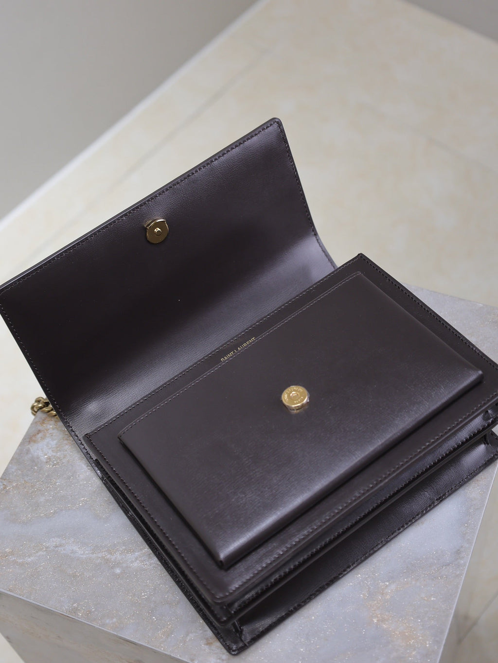 SAINT LAURENT YSL 25S SUNSET BAG 22 IN DARK PURPLE CALFSKIN GOLD HARDWARE