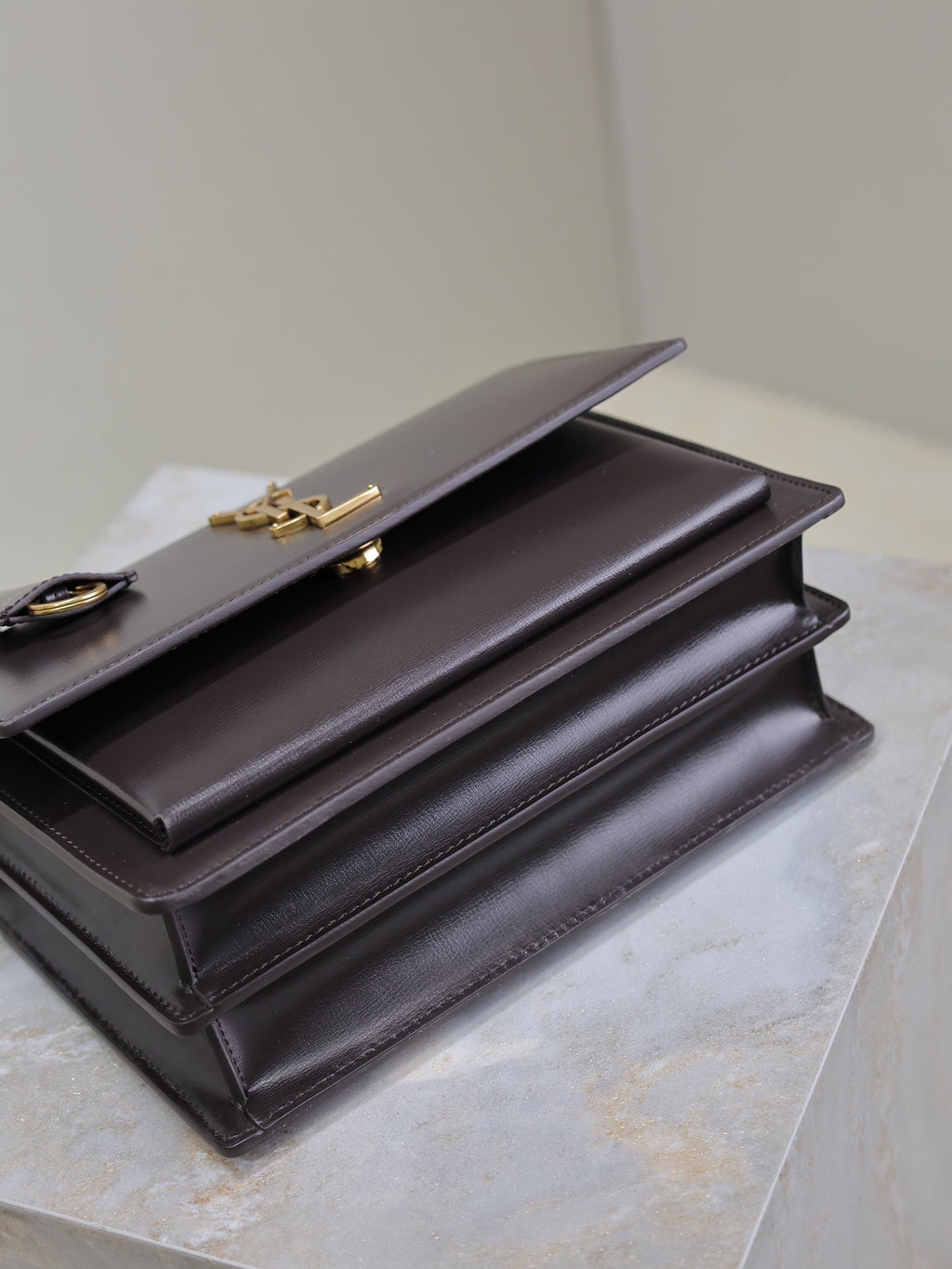 SAINT LAURENT YSL 25S SUNSET BAG 22 IN DARK PURPLE CALFSKIN GOLD HARDWRE
