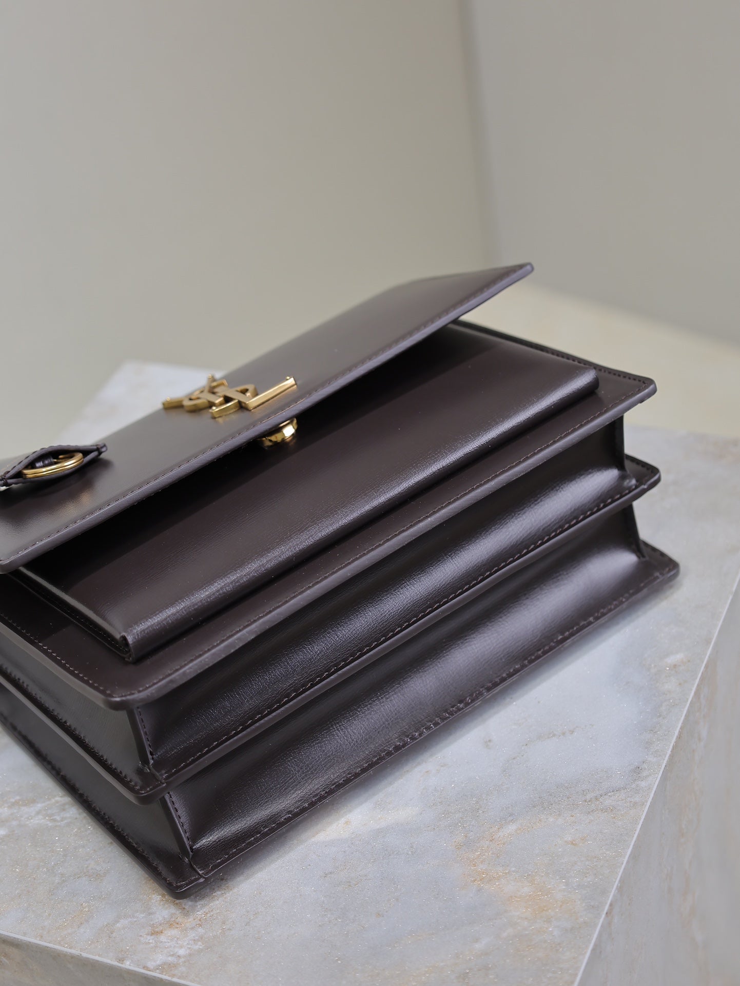 SAINT LAURENT YSL 25S SUNSET BAG 22 IN DARK PURPLE CALFSKIN GOLD HARDWRE