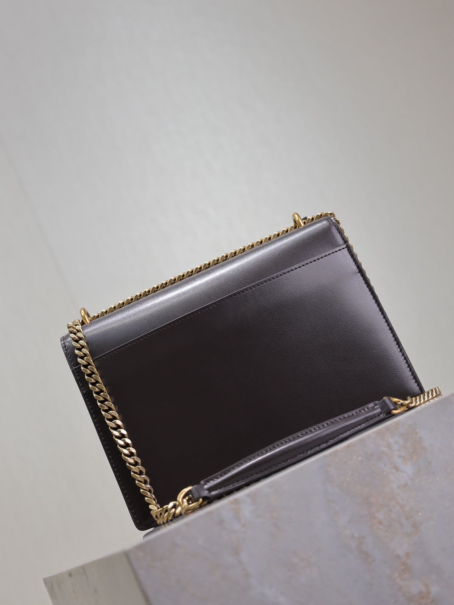 SAINT LAURENT YSL 25S SUNSET BAG 22 IN DARK PURPLE CALFSKIN GOLD HARDWRE